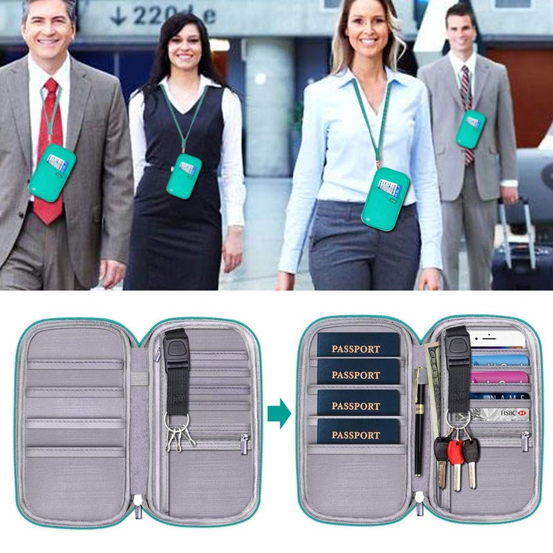 jiemei حافظة جواز سفر عائلية RFID مقاومة للماء، منظم مستندات السفر، حقيبة كلاش بطاقات الائتمان للرجال والنساء - Image 2